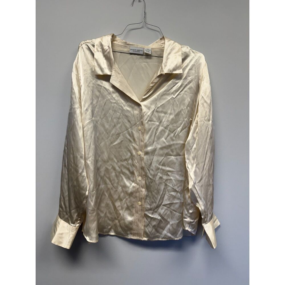 Jaclyn Smith Classic 100% Silk Blouse Women 24W Ivory Cream Button Up NWT -READ